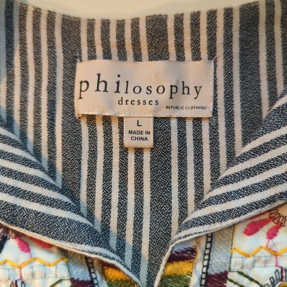 Philosophy Embroidered Boho Tunic Dress Womens Large Stripes Festival Tassels - Picture 6 of 9